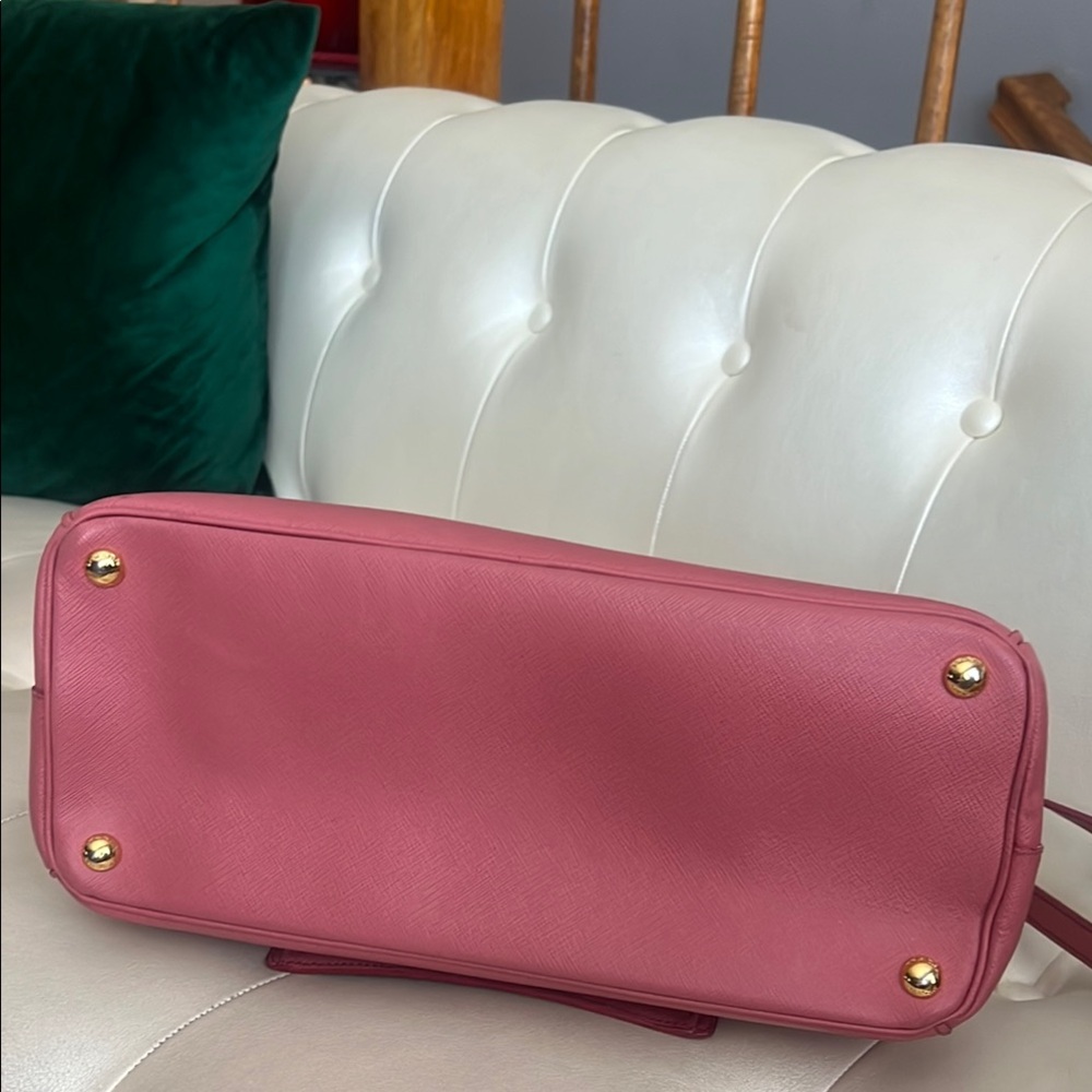 Prada Pink Saffiano Leather Satchel with Gold Accents - Picture 7 of 9